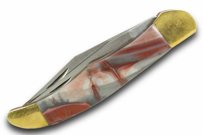 Pocket Knife with Colorful Jasper & Banded Agate Inlays #370832